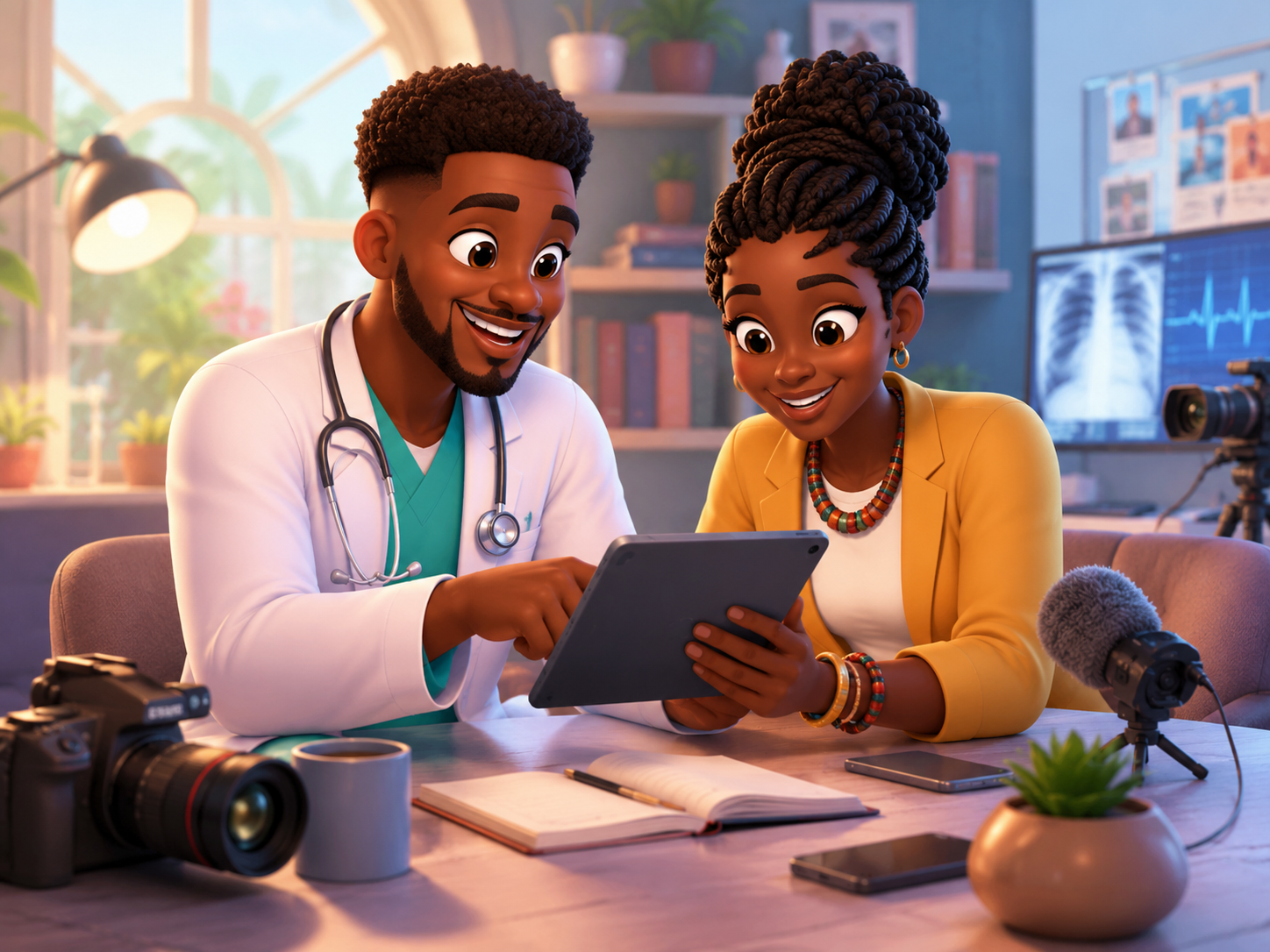 African clinician and creative strategist reviewing a project brief