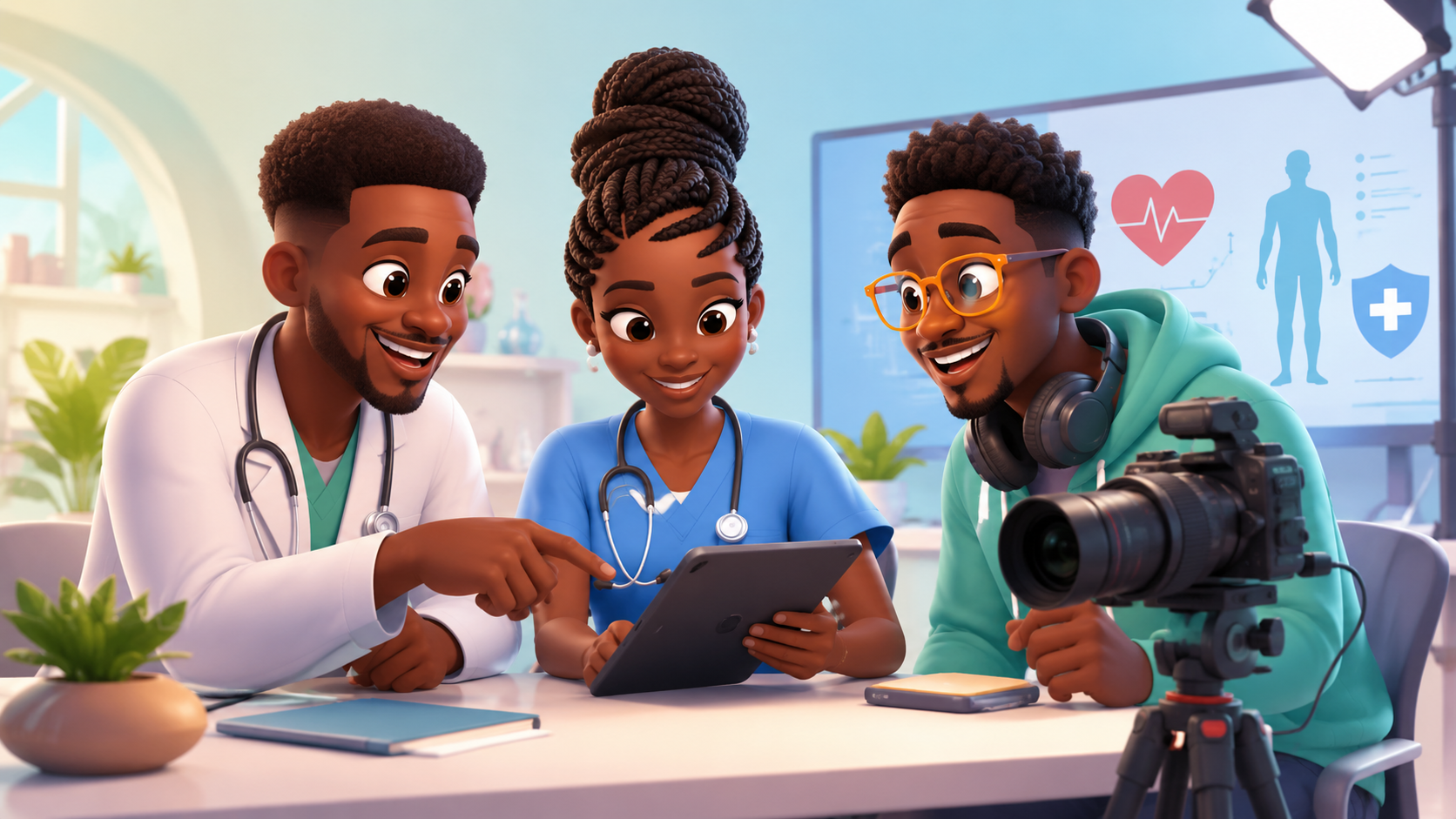 African healthcare studio team creating medical video and patient education content